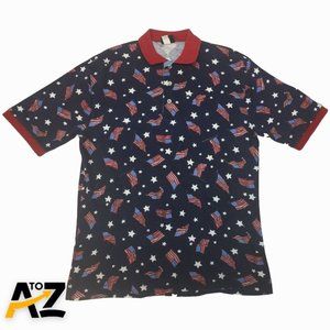 Vintage J Blair Mens Polo Shirt Size M Blue USA Flag Short Sleeves Collared Pull